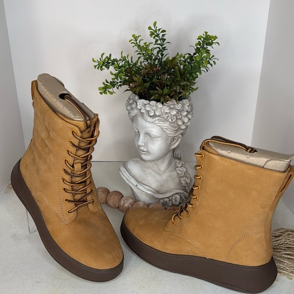 Fitflop F-MODE Nubuck Lace-Up Flatform Ankle Boots Size 7 Tan - Picture 2 of 11